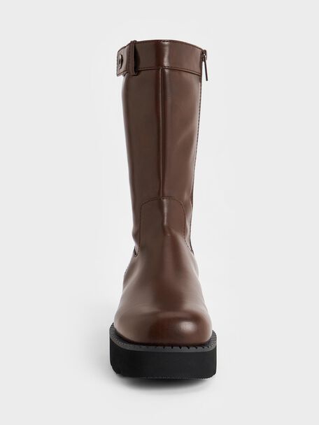 Side-Zip Lug-Sole Calf Boots, Dark Brown, hi-res