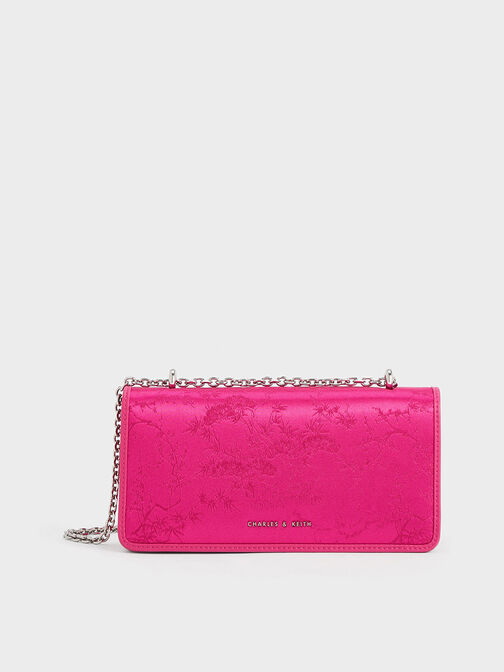 Paffuto Recycled Satin Chain Handle Long Wallet, Fuchsia, hi-res