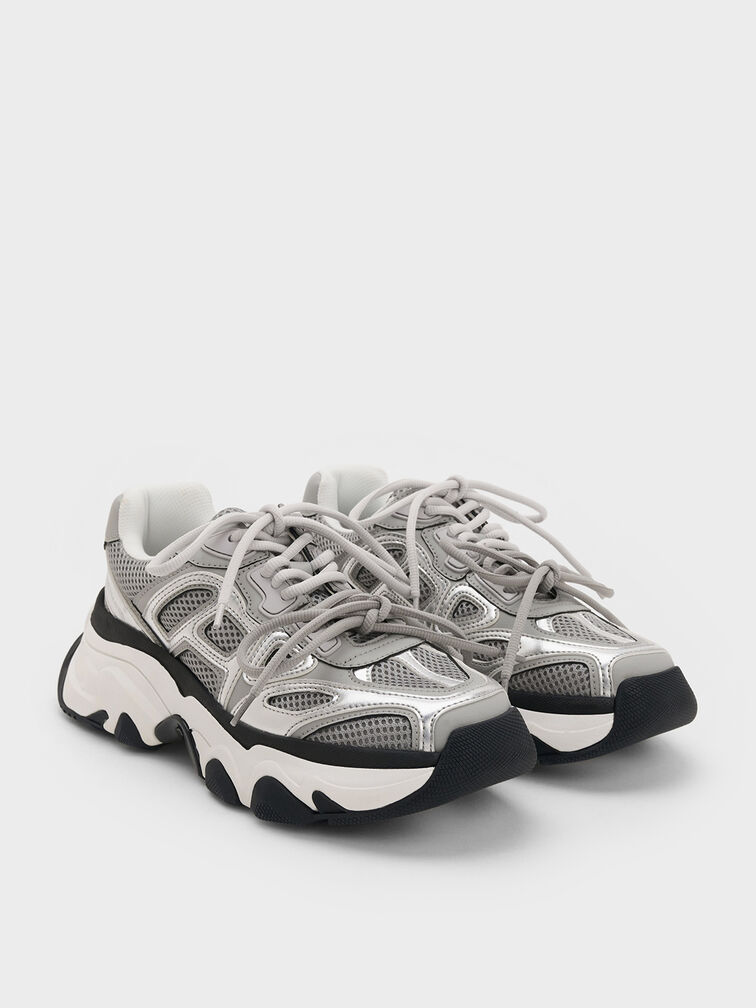 Gaskell Metallic Mesh Chunky Sneakers, Grey, hi-res