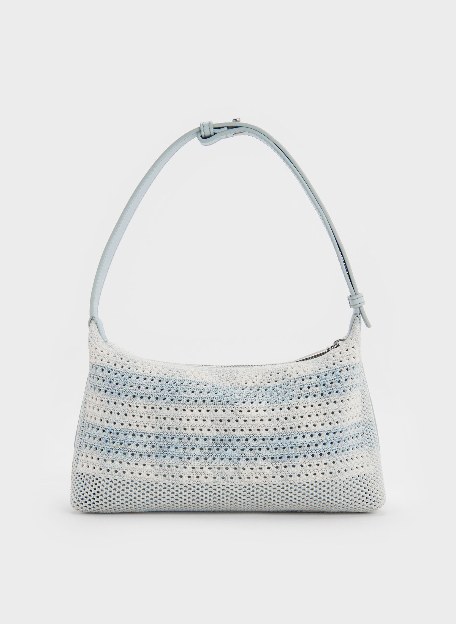 Ida Checkered Knitted Shoulder Bag, Sea Salt Blue, hi-res