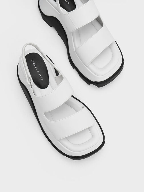 Two-Tone Asymmetric Platform Sandals, White, hi-res