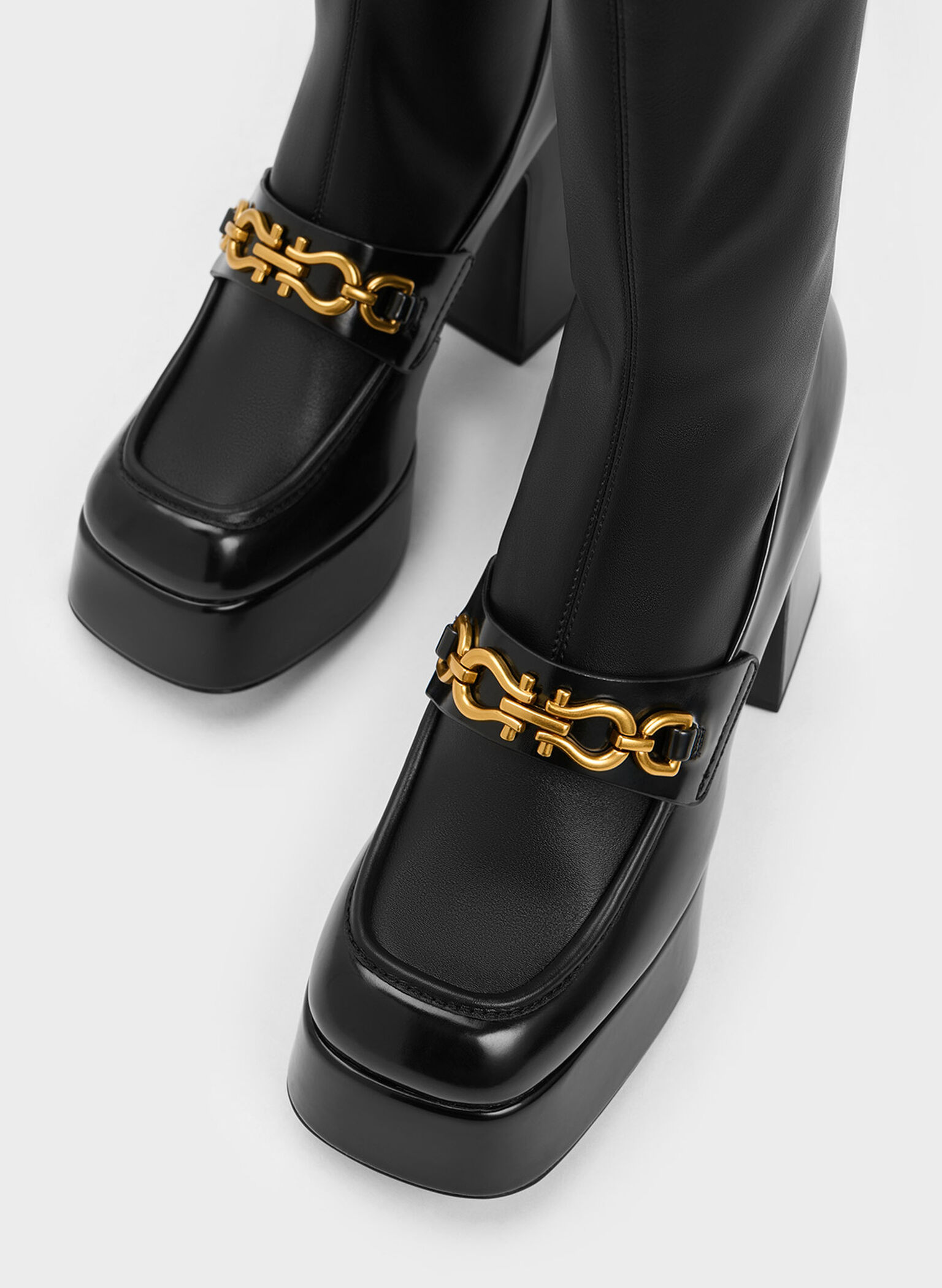 Metallic Accent Platform Ankle Boots, Black, hi-res