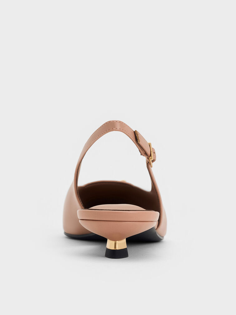 Metallic-Accent Kitten-Heel Slingback Pumps, Nude, hi-res