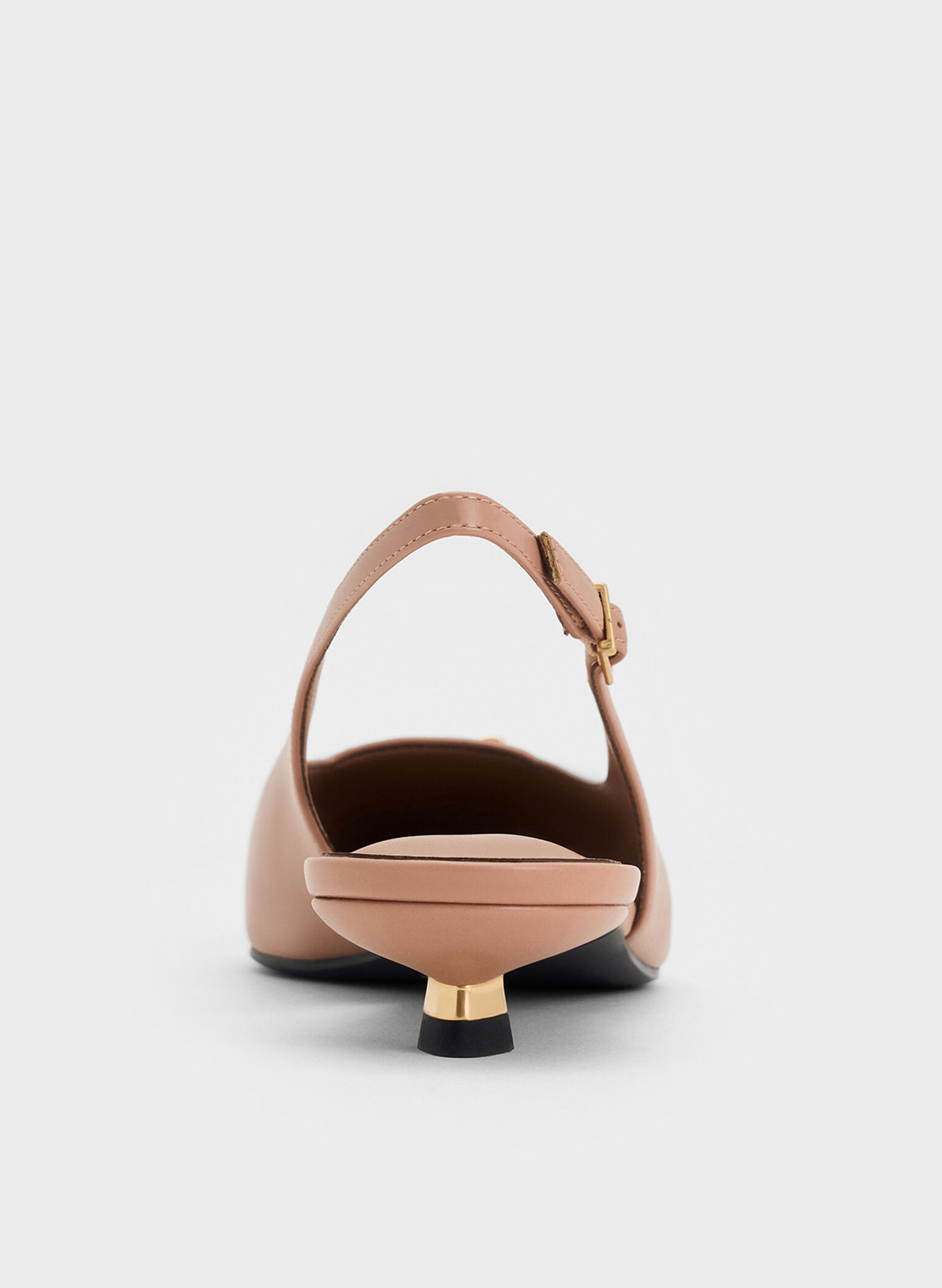 Metallic-Accent Kitten-Heel Slingback Pumps, Nude, hi-res
