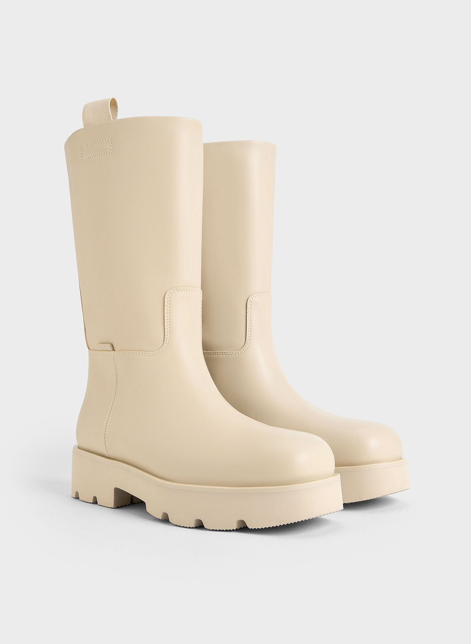 Double Pull-Tab Calf Boots, Beige, hi-res