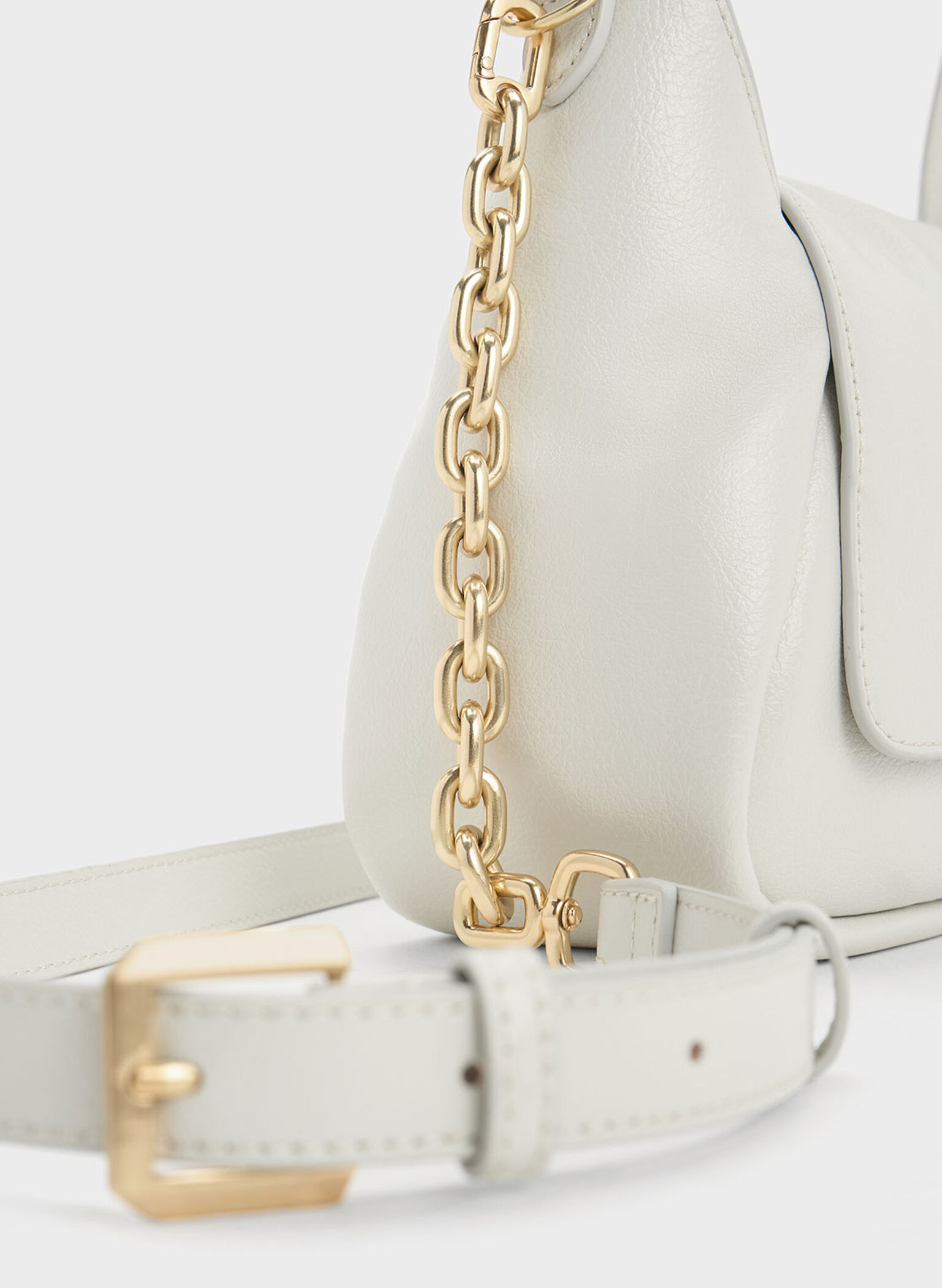 Buzz Front Flap Hobo Bag, White, hi-res
