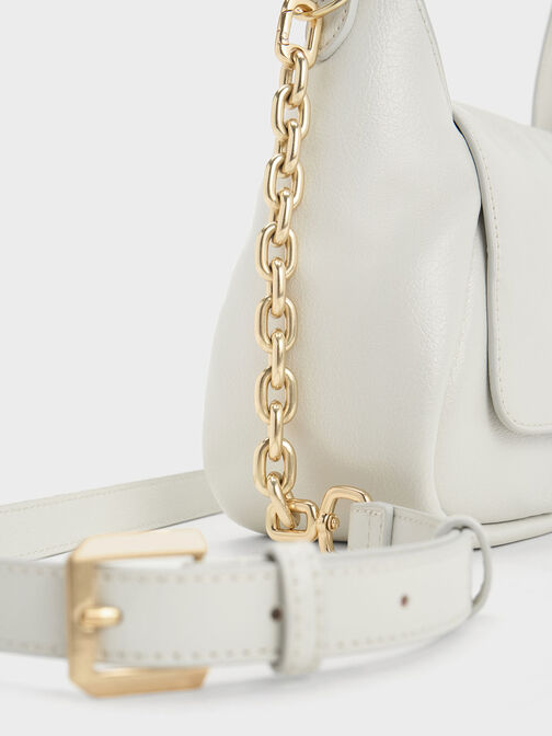 Buzz Front Flap Hobo Bag, White, hi-res