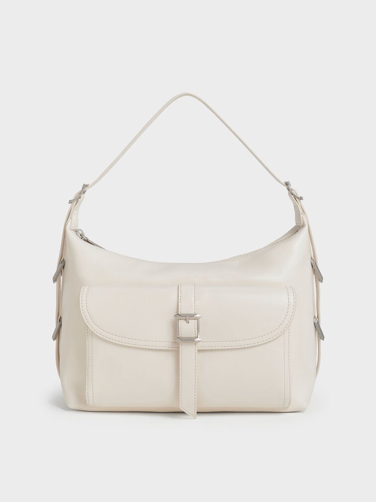 Bryna Belted Hobo Bag, Cream, hi-res