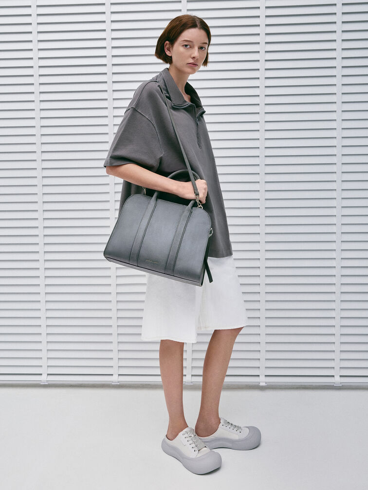 Axel Faux Suede Bowling Bag, Grey, hi-res
