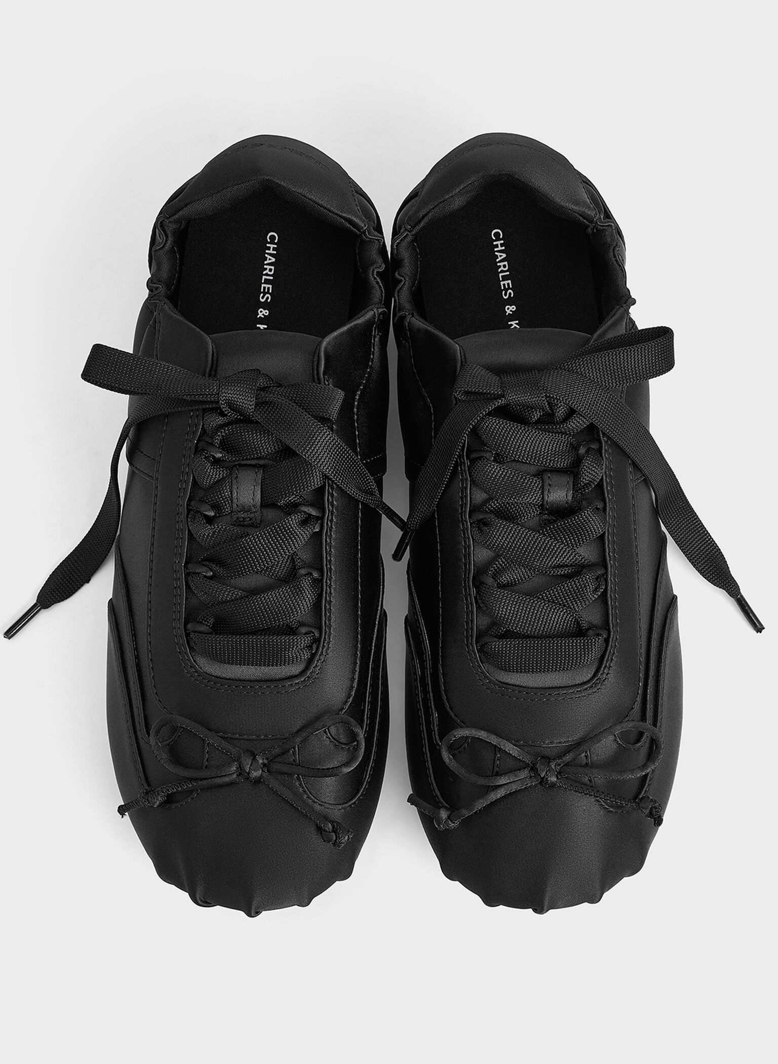 Cece Satin Ruched Bow Sneakers, Black Textured, hi-res