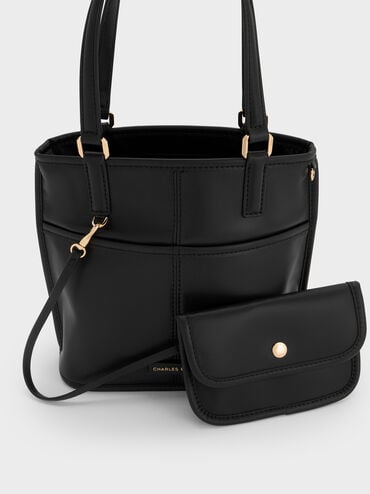 Addison Knotted-Rope Reversible Tote Bag, Black, hi-res