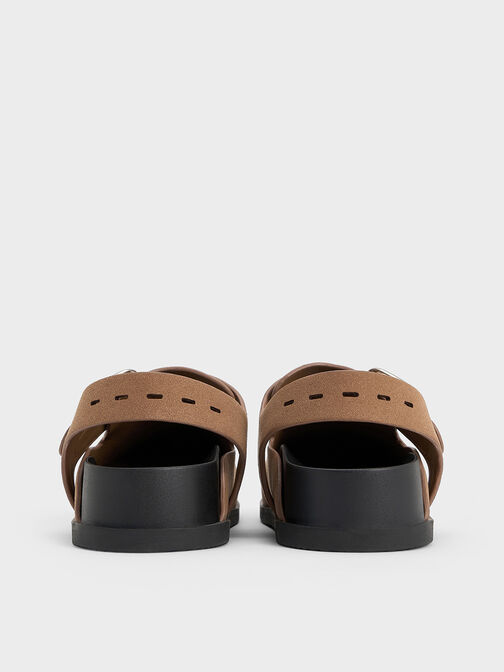 Suede Buckled Slingback Mules, Brown, hi-res