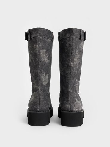 Denim Side-Zip Lug-Sole Calf Boots, Dark Grey, hi-res