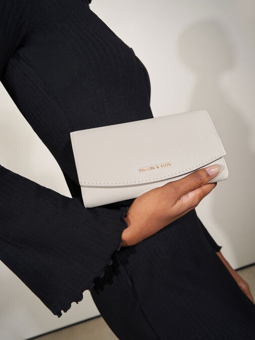 Front Flap Long Wallet, Light Grey, hi-res