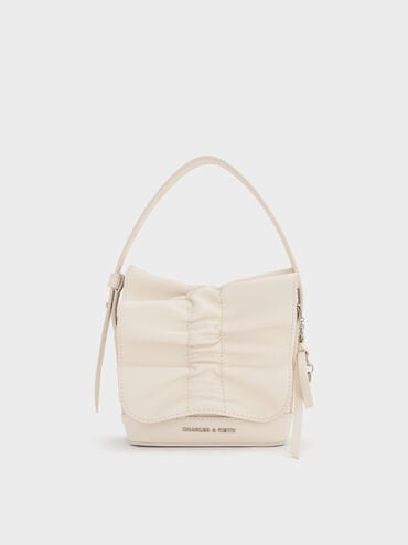 Kadee Ruched Bow-Charm Mini Bag, Cream, hi-res