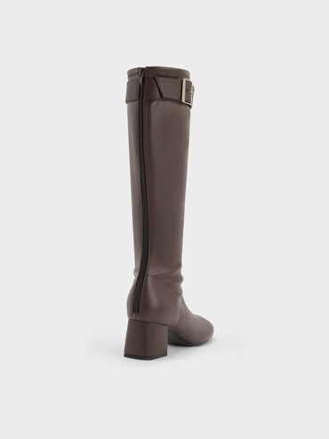Gerry Buckled Block-Heel Knee-High Boots, Dark Brown, hi-res
