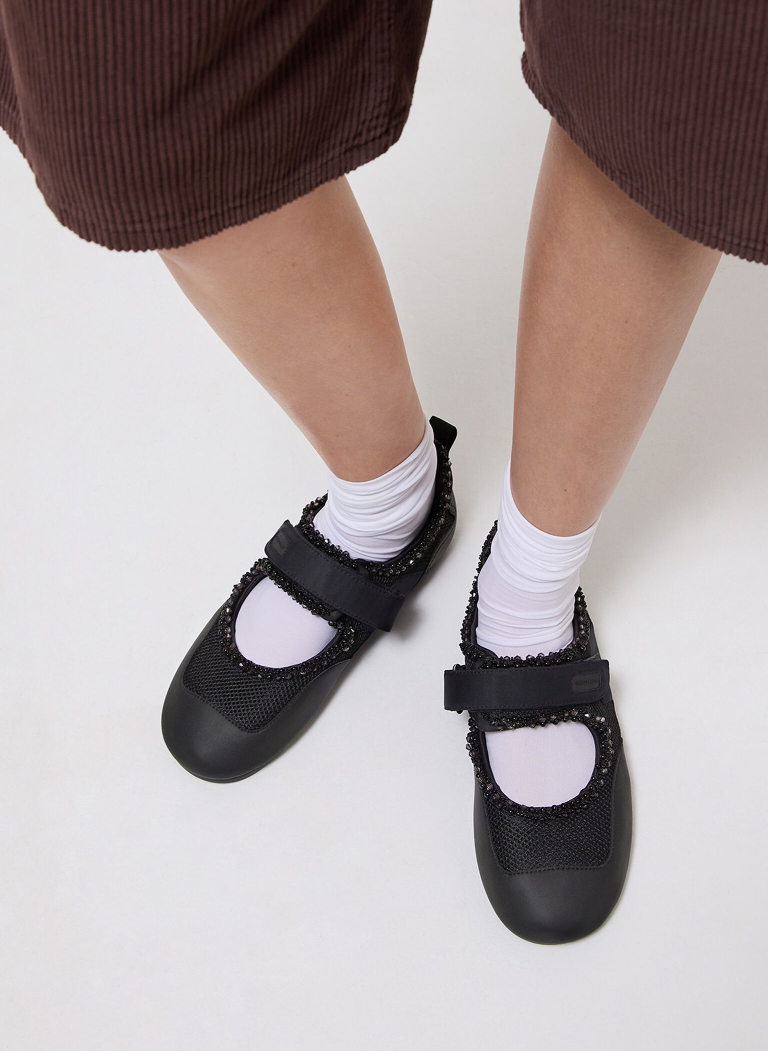 Mesh Pearl-Embellished Mary Jane Sneakers, Black Textured, hi-res