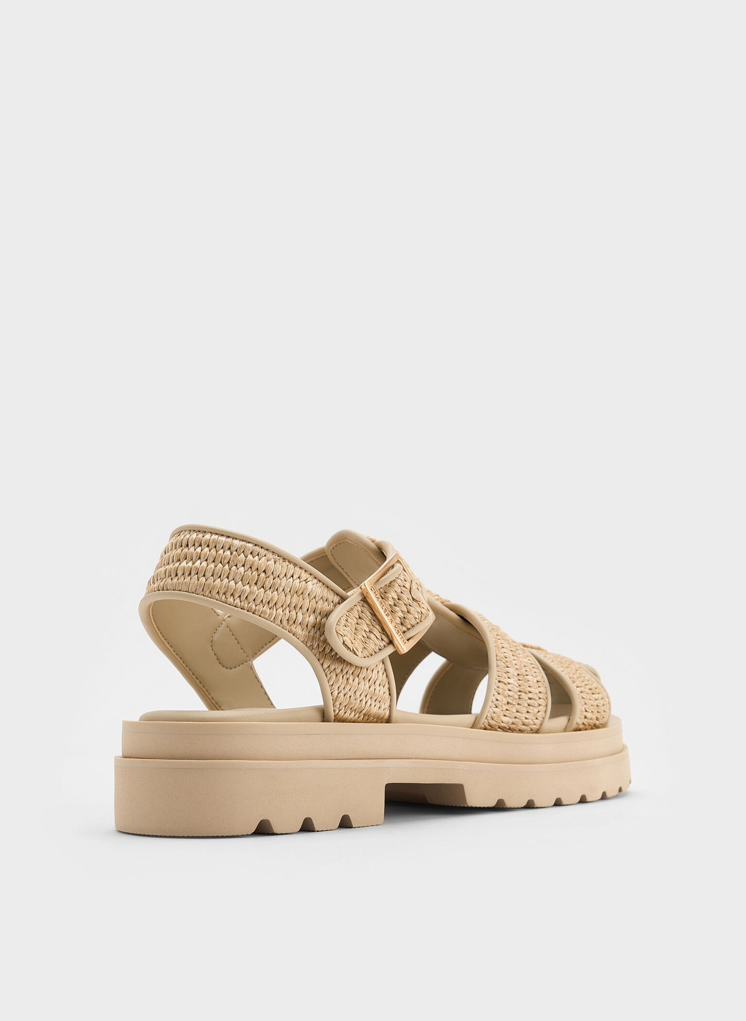 Raffia Caged Sandals, Taupe, hi-res
