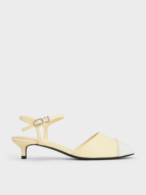 Pearl-Embellished Cap-Toe Kitten Heels, Butter, hi-res