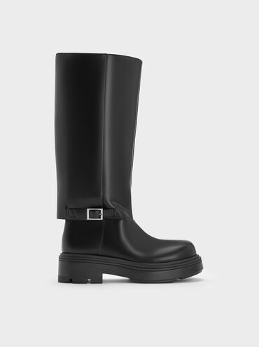 Davis Buckled Fold-Over Boots, Black, hi-res