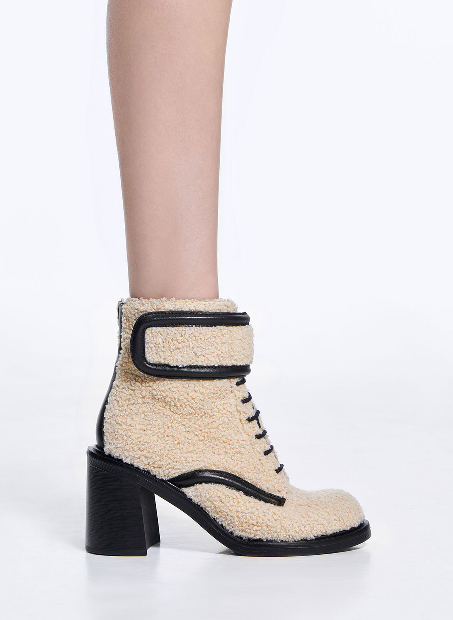 Rosalie Furry Leather Ankle Boots, Beige, hi-res