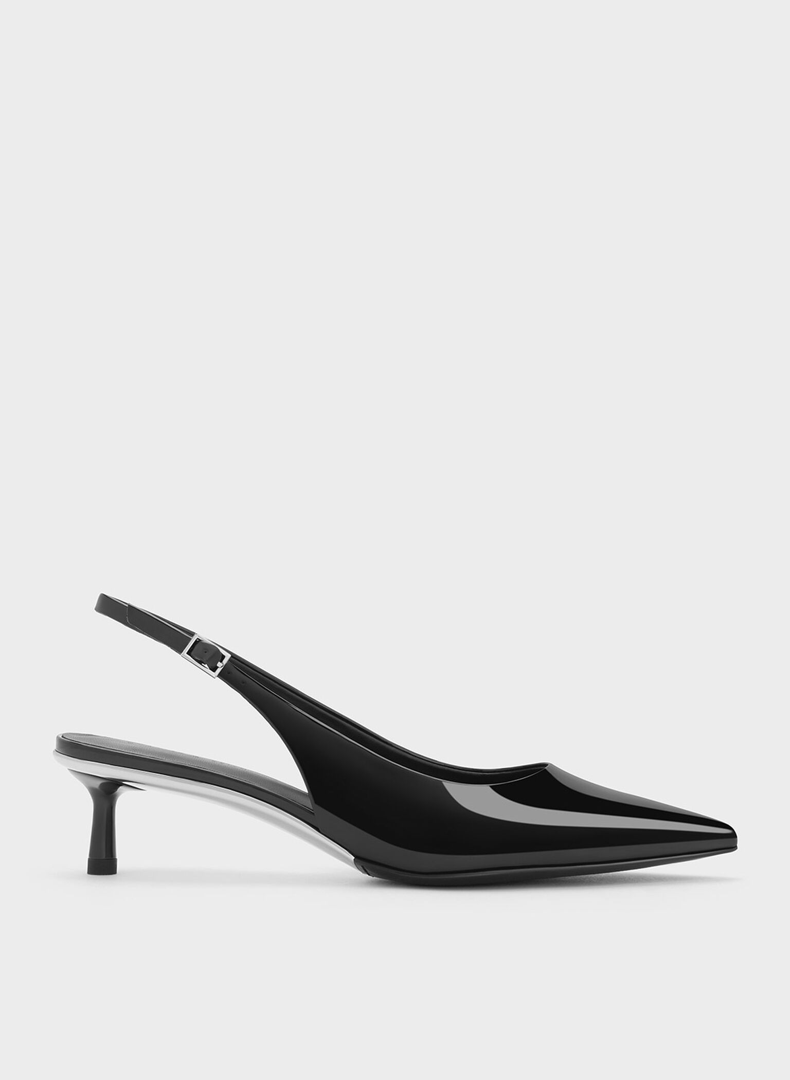 Patent Pointed-Toe Slingback Pumps, Black Patent, hi-res
