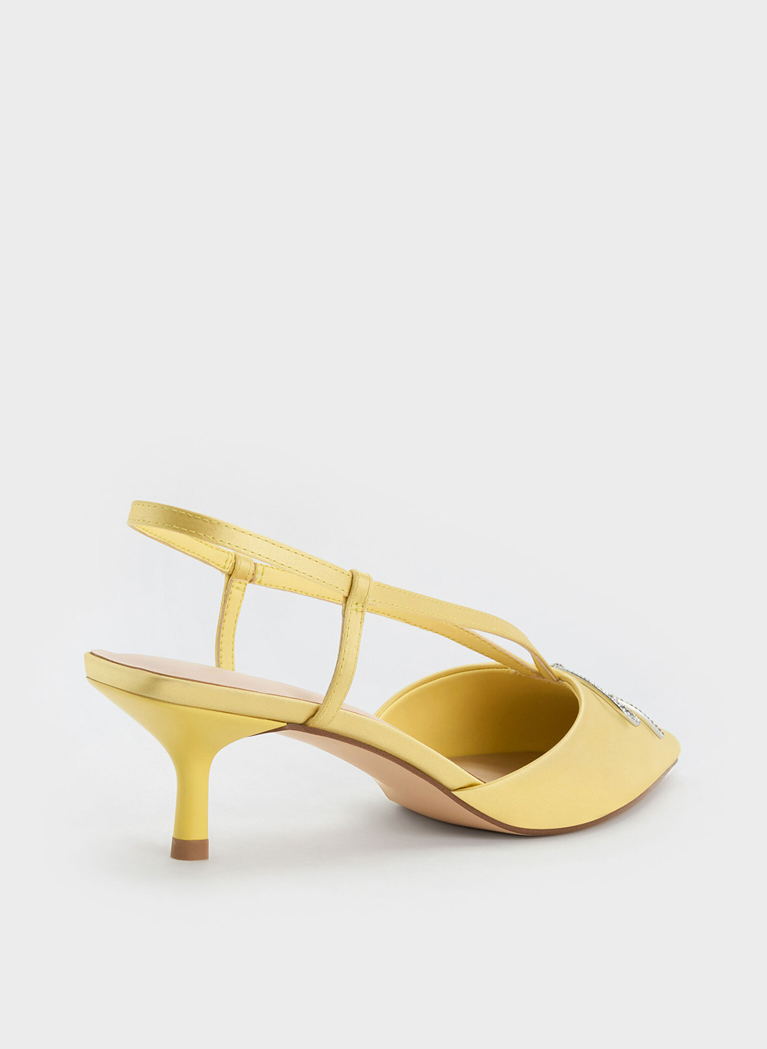 Recycled Polyester Crystal-Bow Kitten-Heel Slingback Pumps, Yellow, hi-res