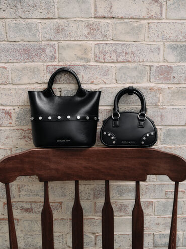 Bobbie Studded Convertible Two-Way Bucket Bag, Noir, hi-res