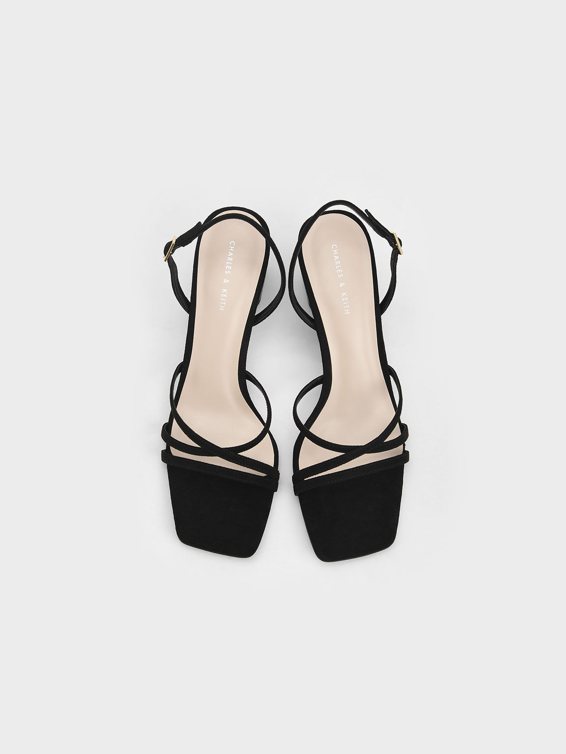 Textured Square Toe Slingback Sandals, Black, hi-res