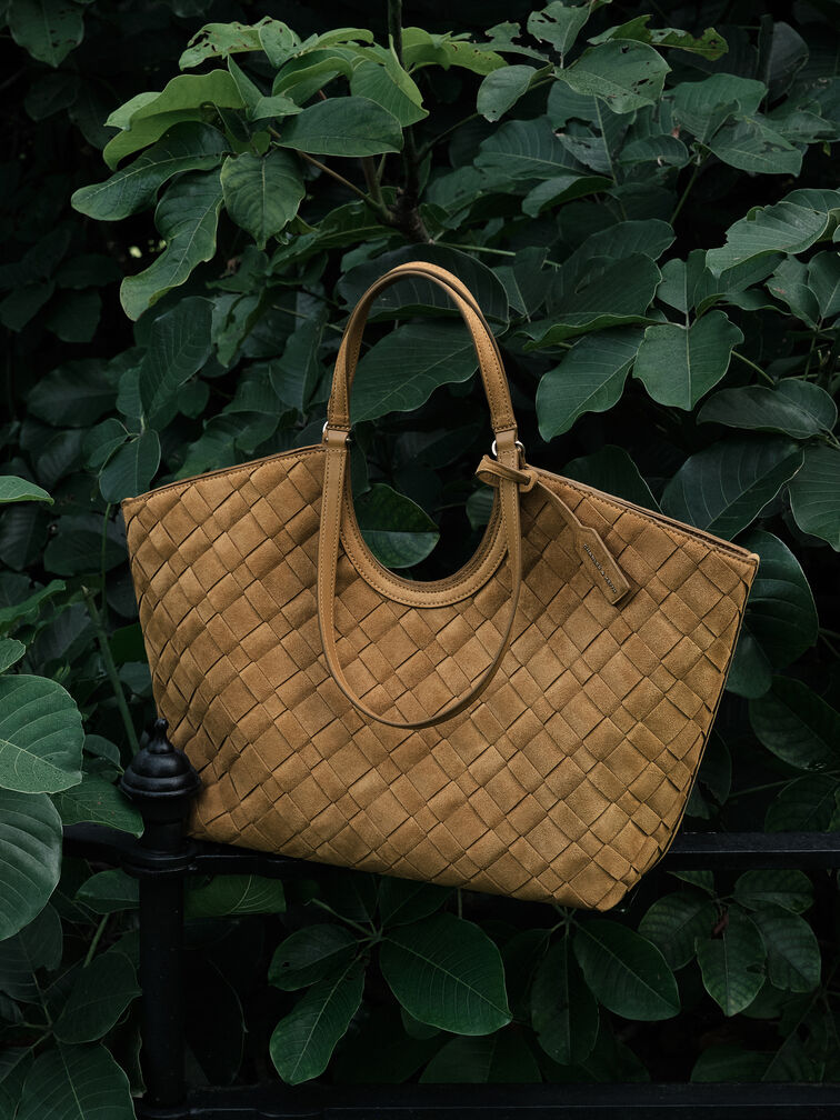 Ivette Recycled Suede Woven Tote Bag, Sahara Sand, hi-res