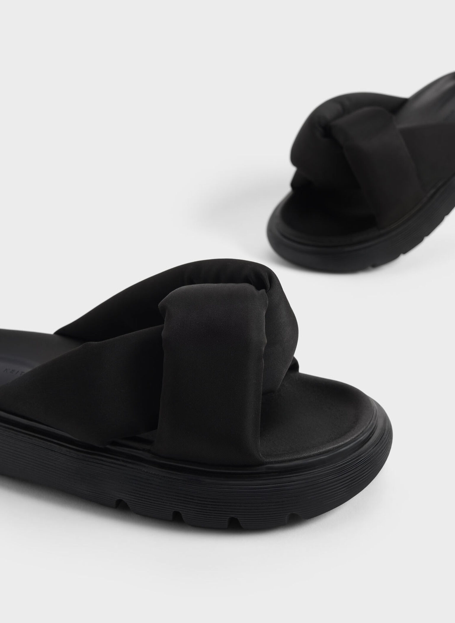Odessa Nylon Round-Toe Slide Sandals, Black, hi-res
