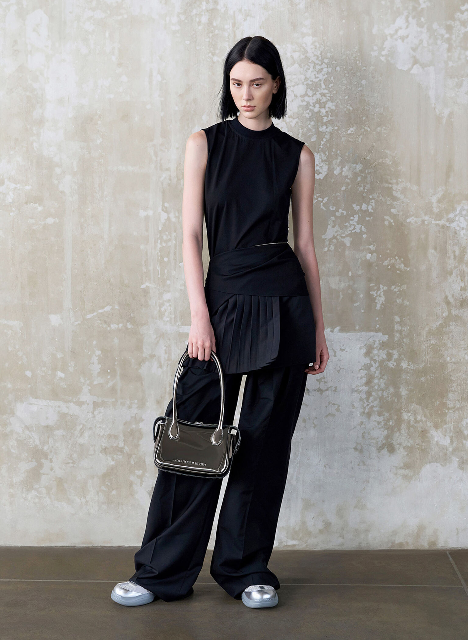 Bosie Metallic Elongated Top Handle Bag, Pewter, hi-res