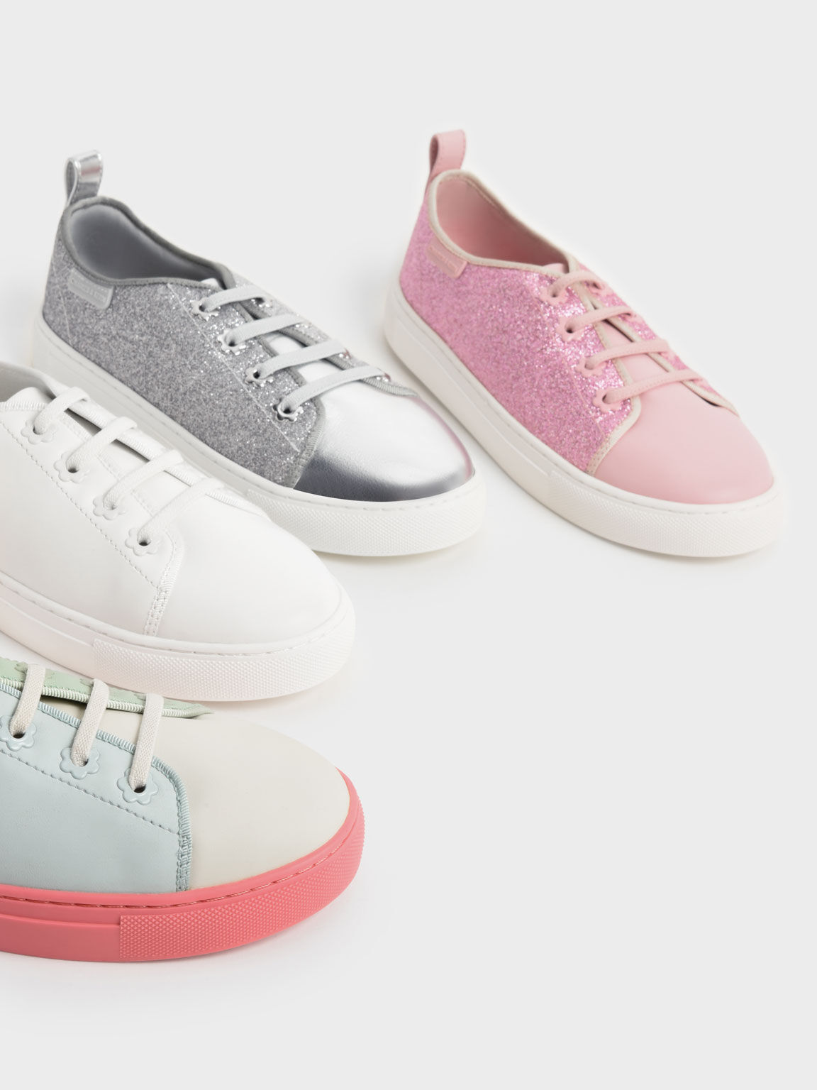 Silver and pink sneakers store