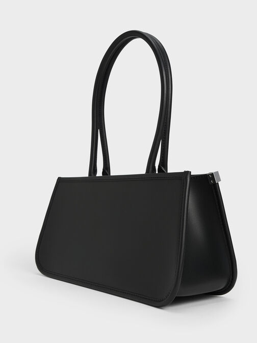 Curved Handle Geometric Bag, Black, hi-res