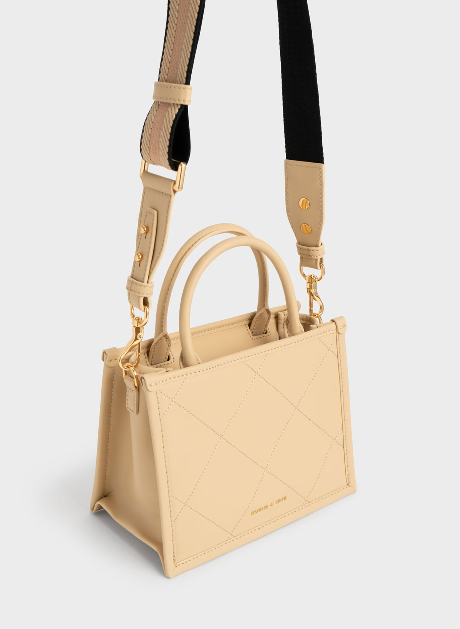 Celia Quilted Double Handle Tote Bag, Beige, hi-res