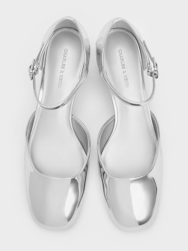 Metallic D'Orsay Ankle-Strap Pumps, Silver, hi-res