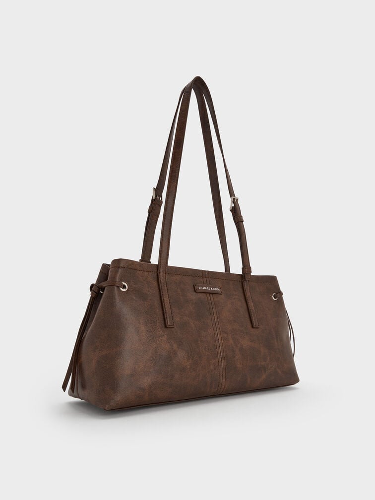 Noane Elongated-Handle Shoulder Bag, Distressed Coffee, hi-res