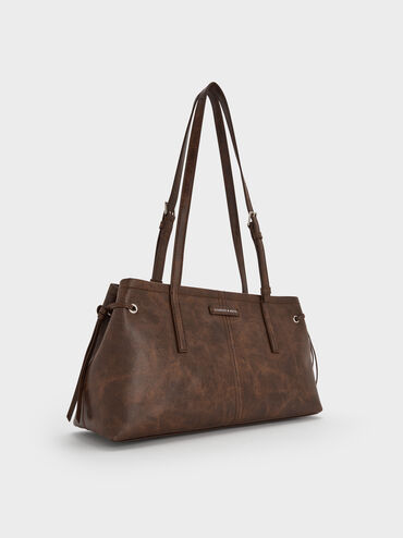 Noane Elongated-Handle Shoulder Bag, Distressed Coffee, hi-res