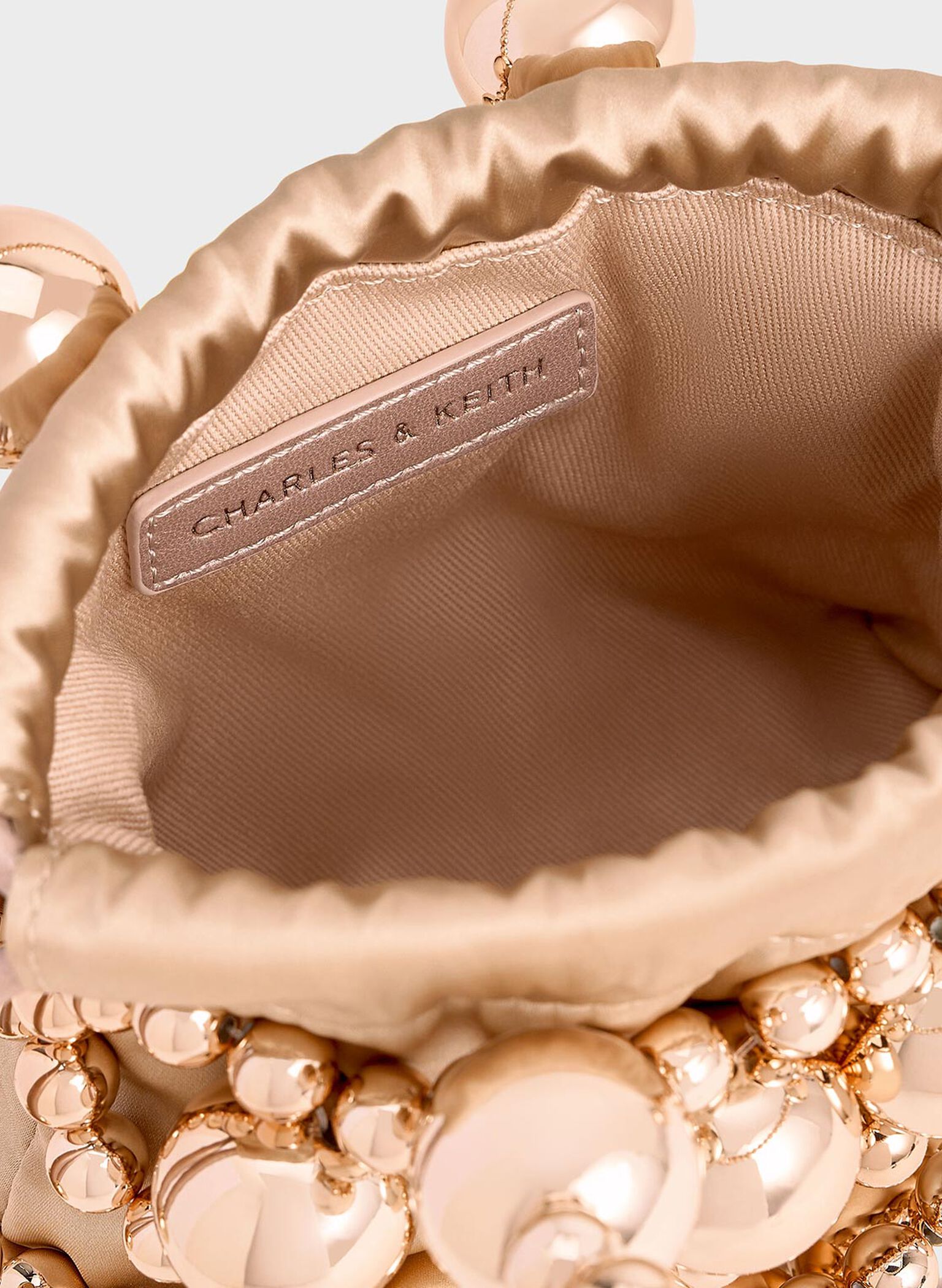 Metallic Beaded Top Handle Bag, Rose Gold, hi-res