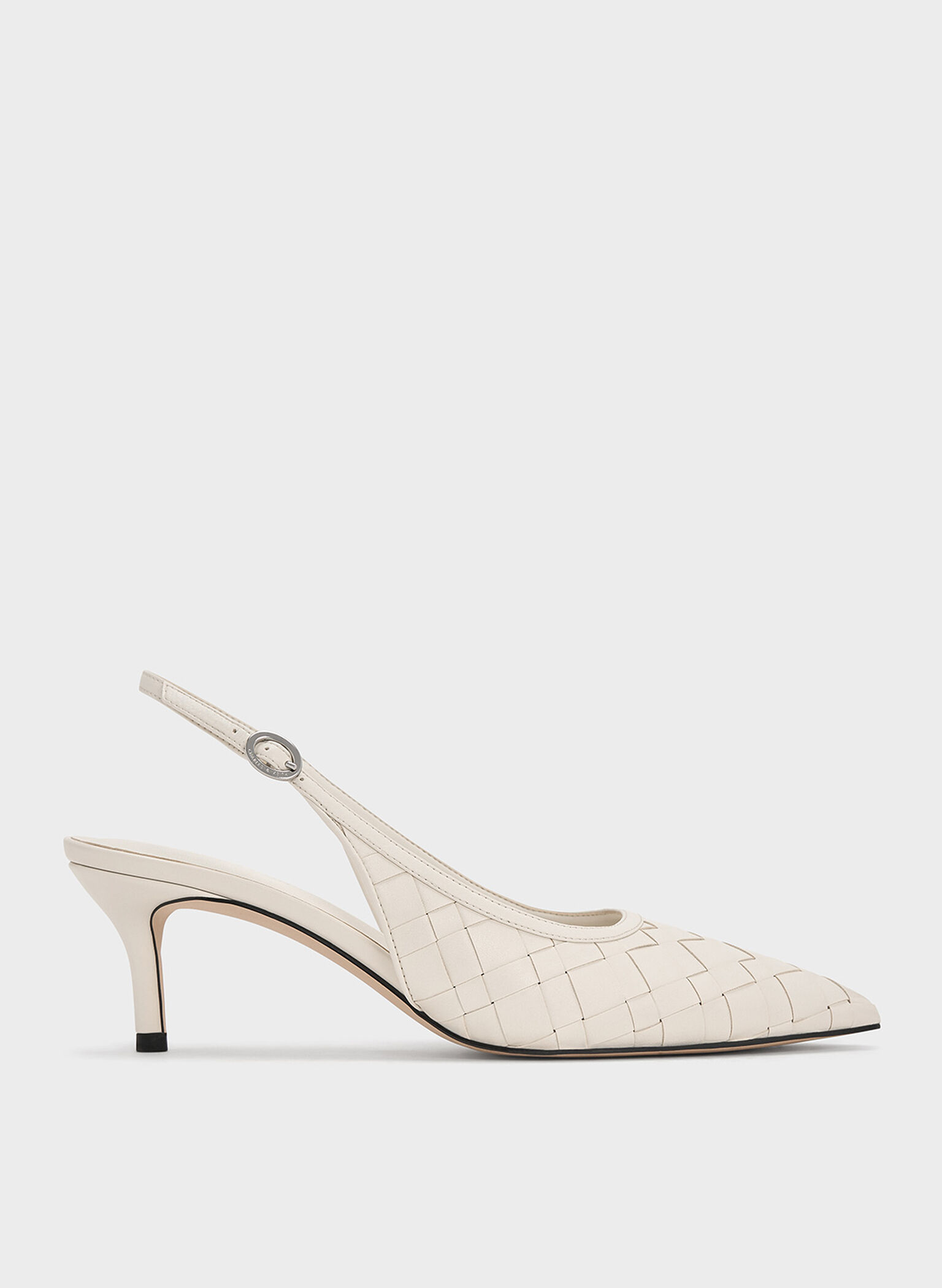 Ivette Woven Pointed-Toe Slingback Pumps, Chalk, hi-res