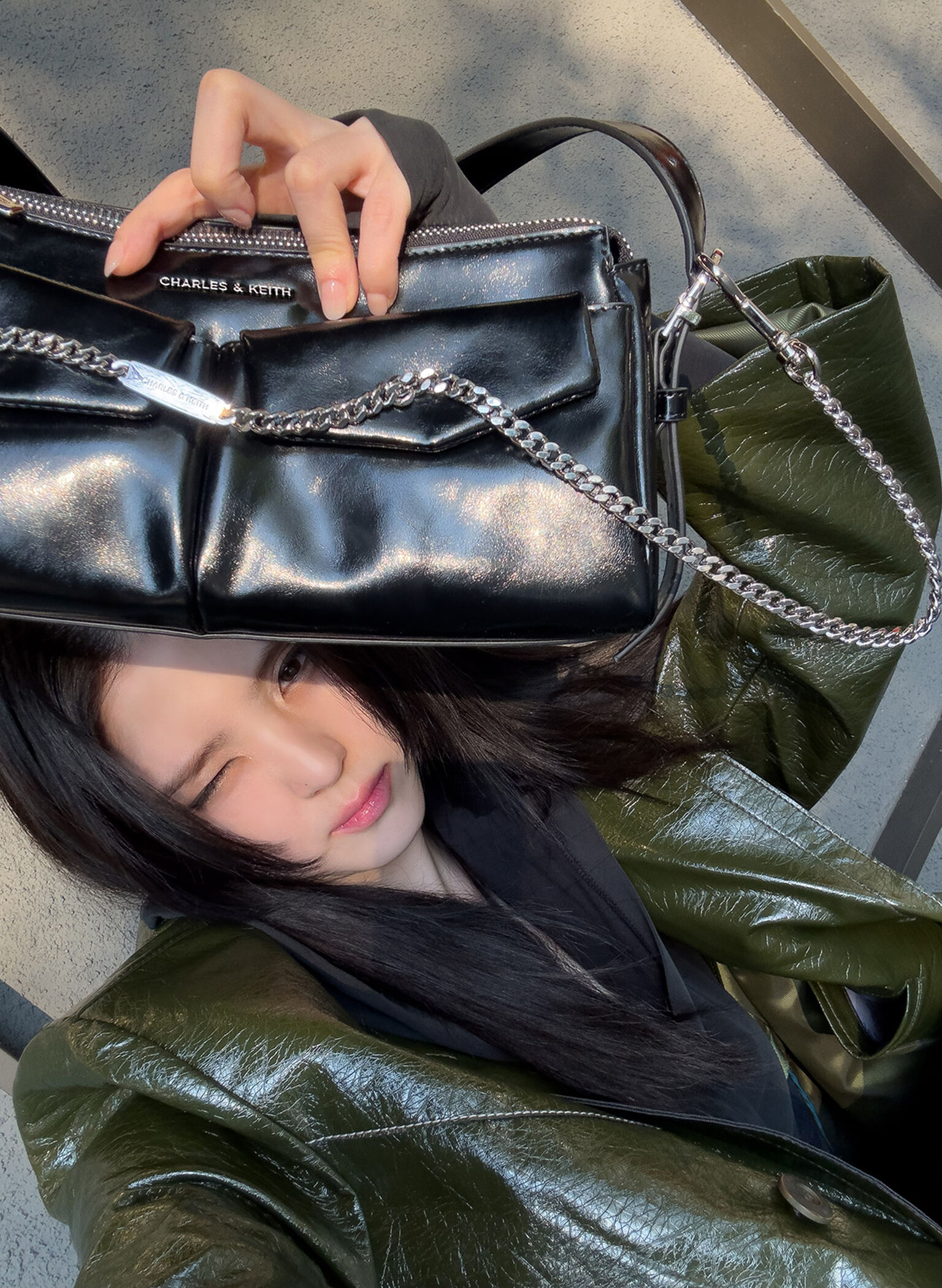 Rachel Elongated Front-Pocket Chain-Handle Bag, Noir, hi-res