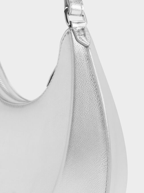 Olivia Metallic Moon Bag, Silver, hi-res