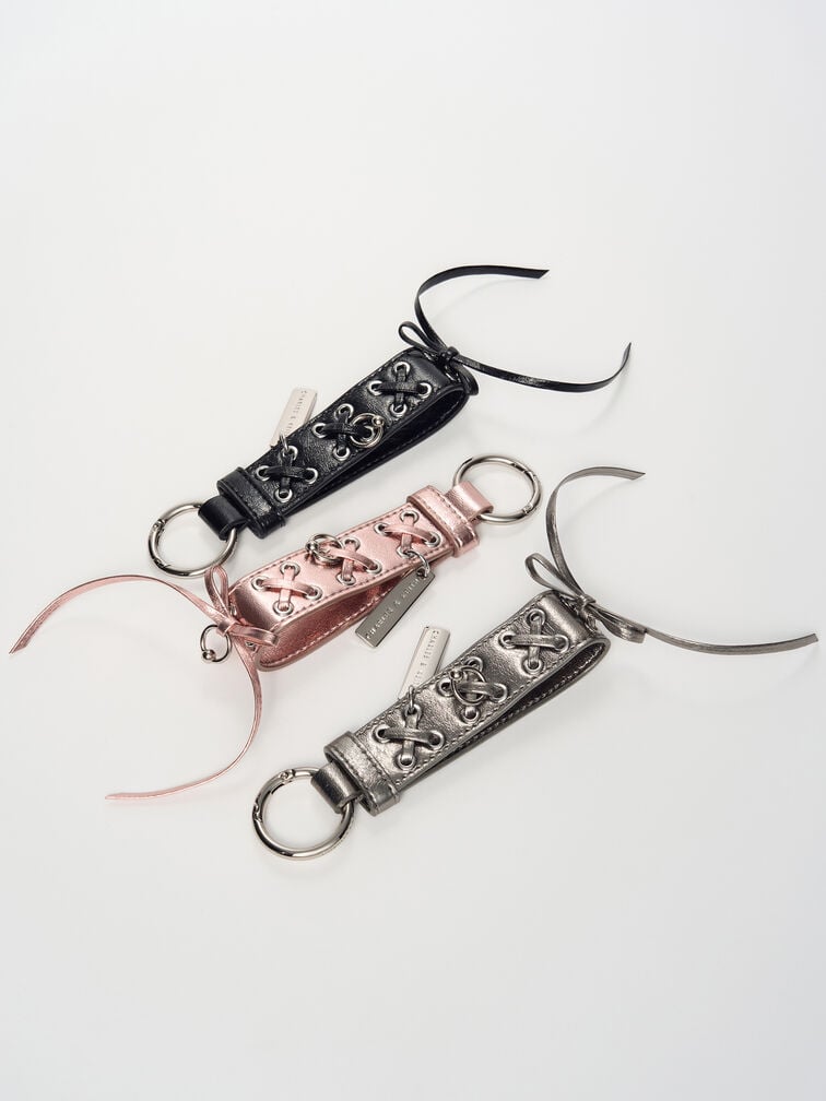 Grommet Lace-Up Bag Charm, Noir, hi-res