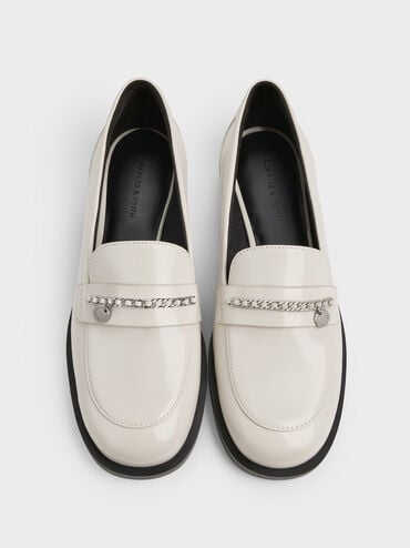 Braided-Chain Metallic-Accent Loafers, Chalk, hi-res