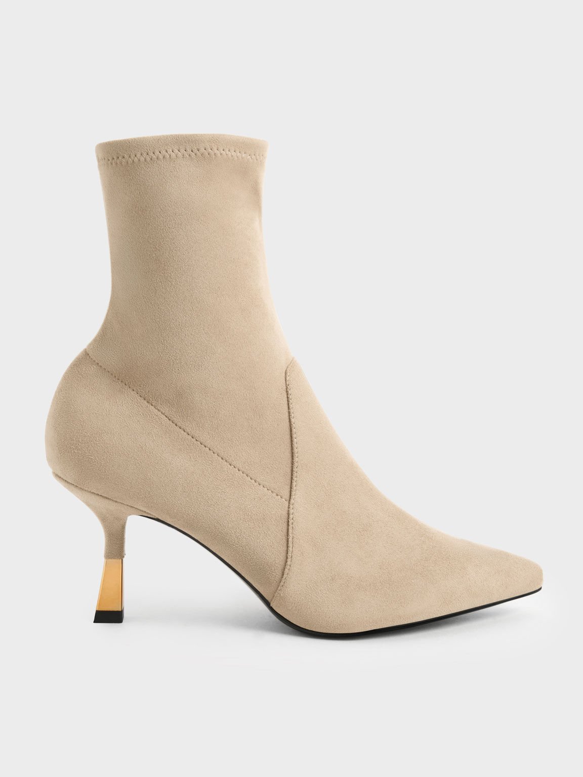 Beige Textured Kitten Heel Ankle Boots