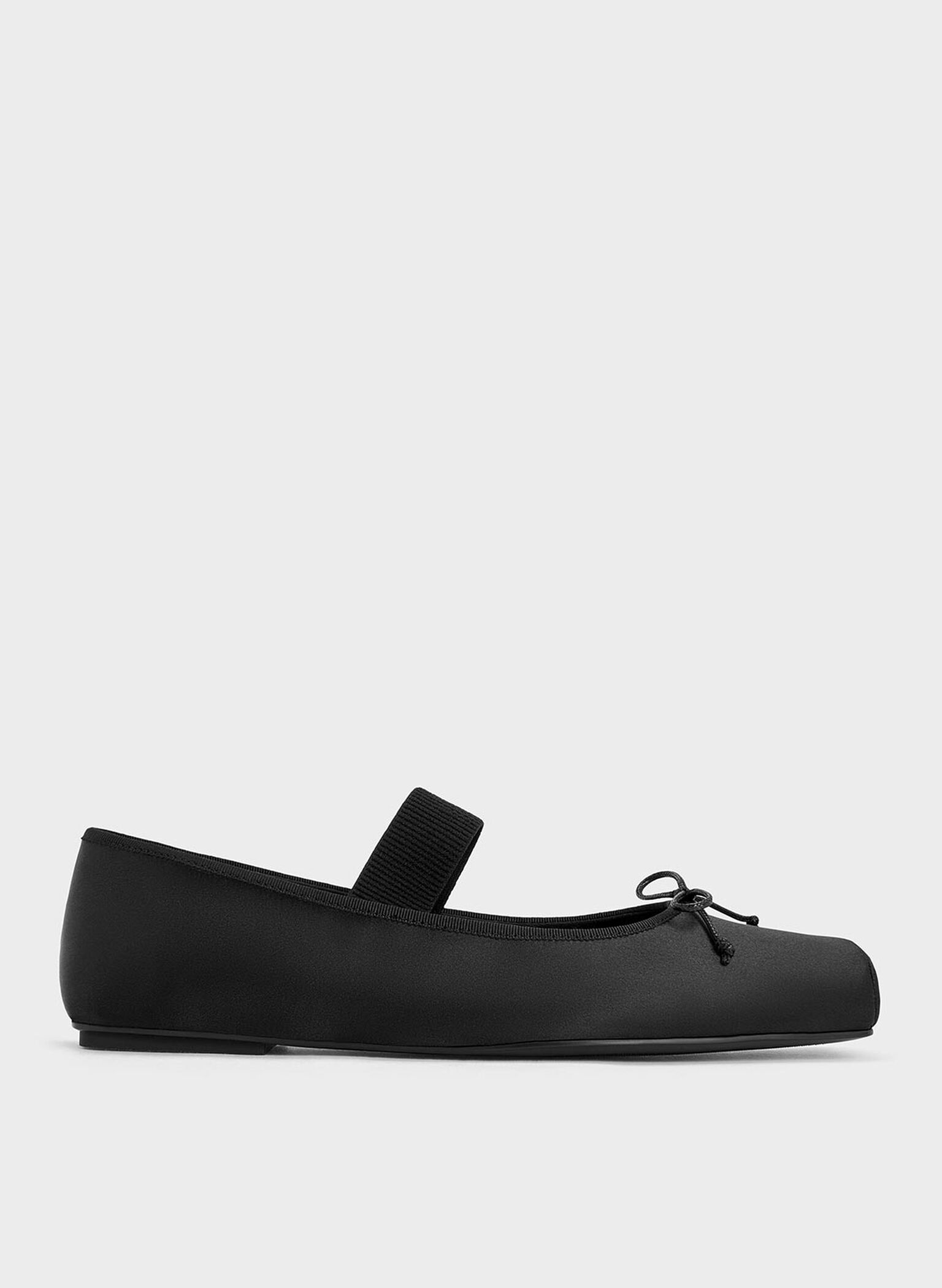 Satin Square-Toe Mary Jane Ballet Flats, Black Textured, hi-res
