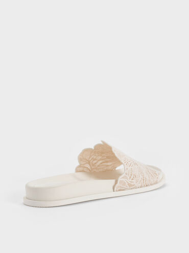 Crochet Floral Slide Sandals, White, hi-res