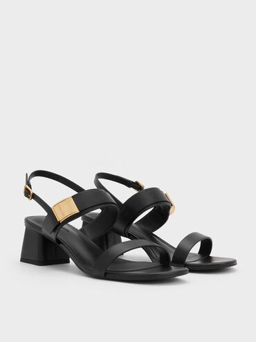 Yvette Double-Strap Heeled Sandals, Black, hi-res