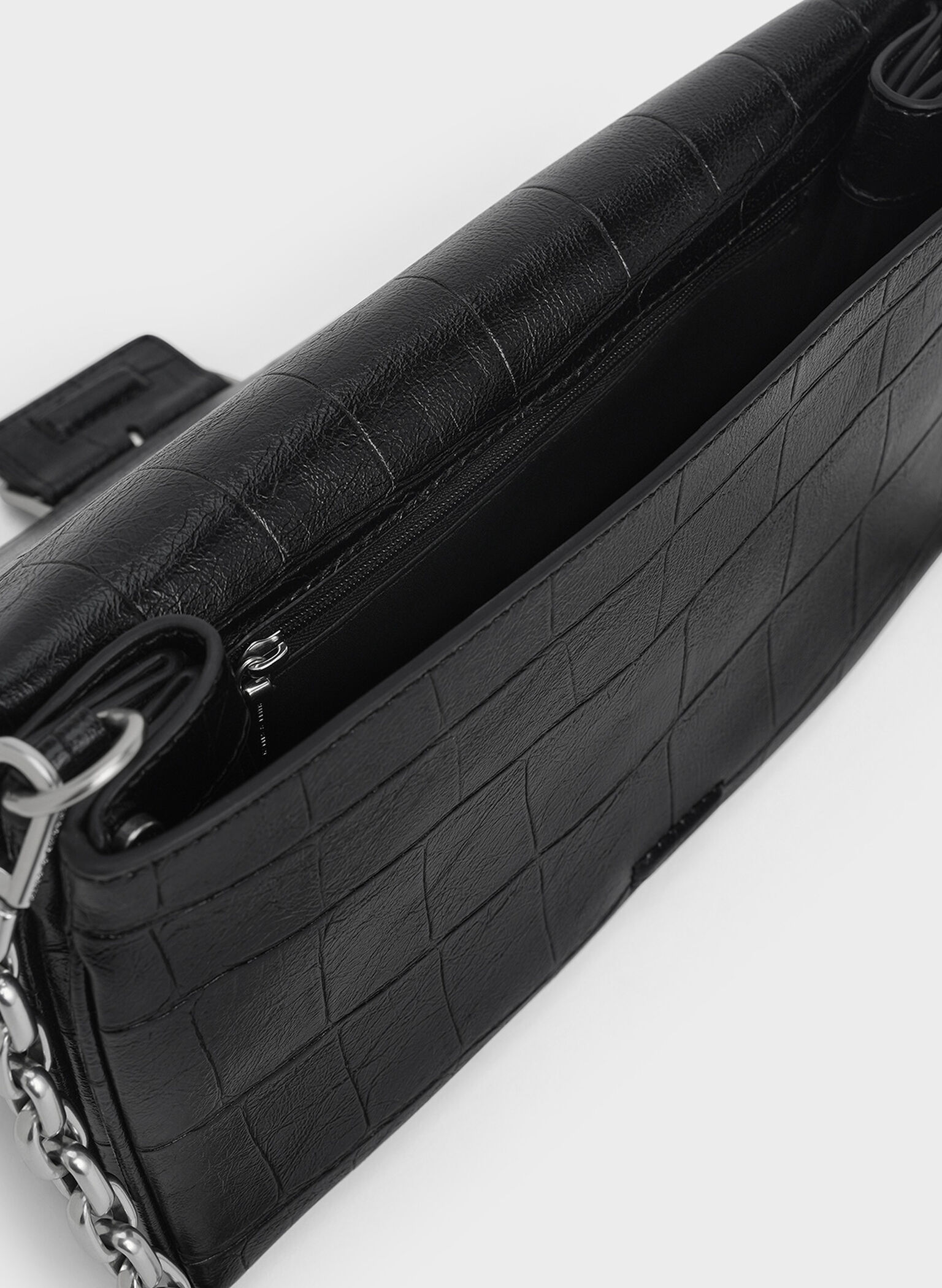Liv Croc-Effect Grommet Chain-Handle Shoulder Bag, Noir, hi-res