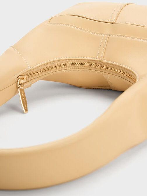 Anthea Contrast-Trim Curved Hobo Bag, Beige, hi-res